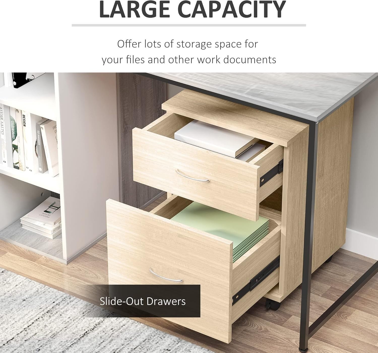 Oak Rolling File Cabinet 2 Drawer Under Desk Printer Stand Storage
