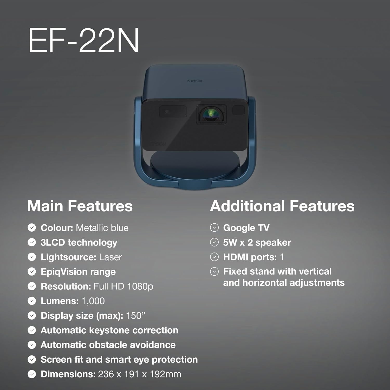 Mini Laser 1080P Smart Projector Google TV 150in HDR Dolby Audio