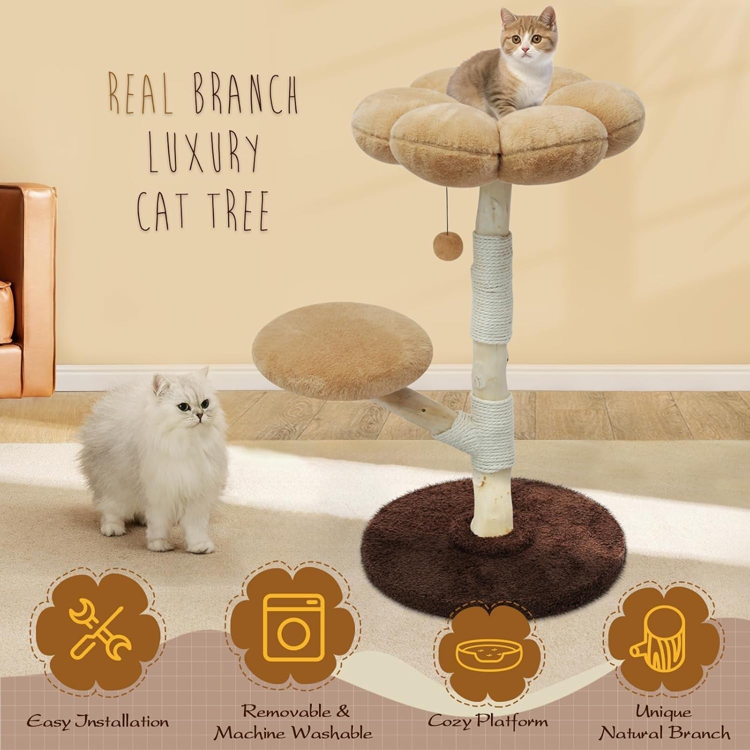 Flower Style Cat Tree Tower with Scratching Post Condo Bed 88cm Indoor