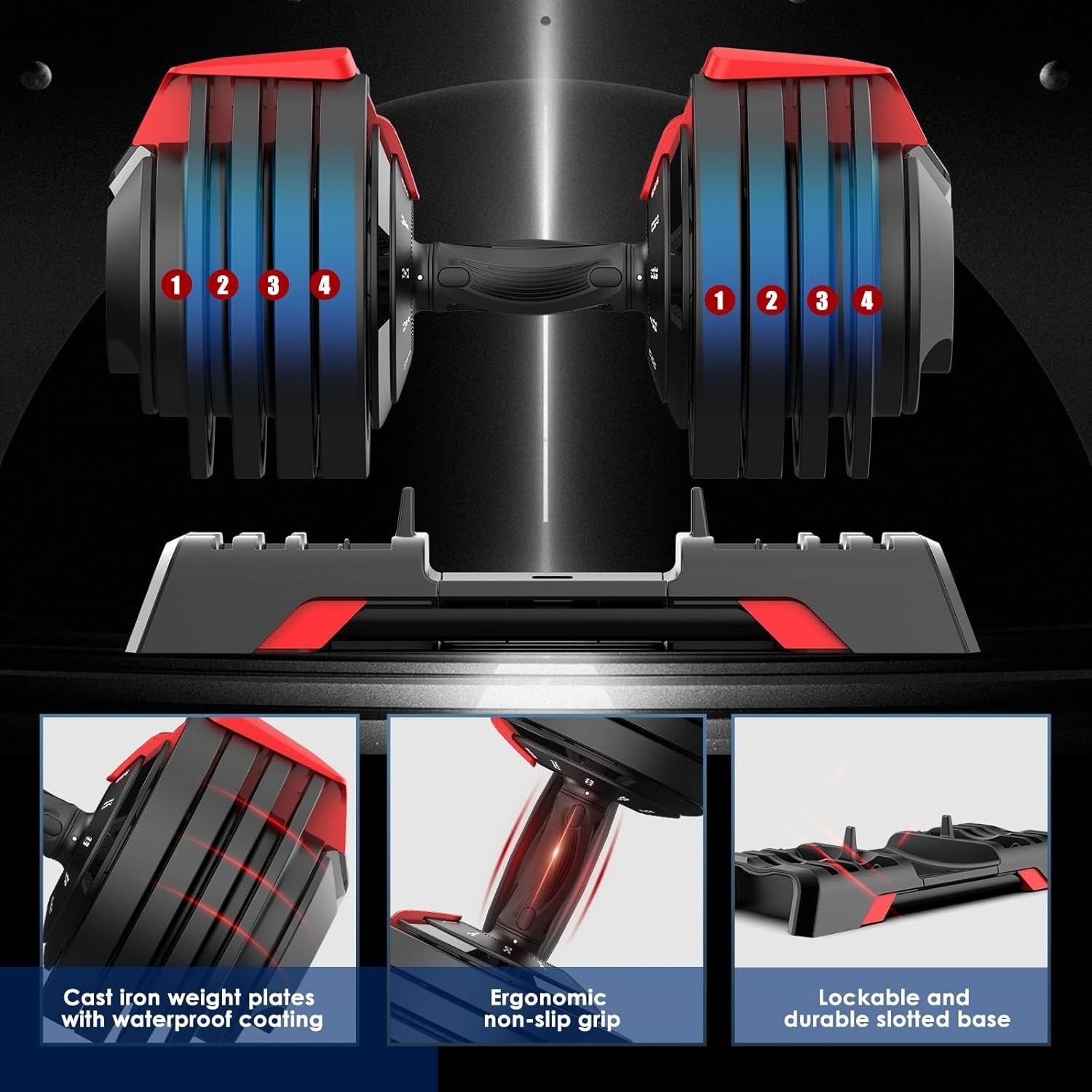 24kg Adjustable Dumbbell Set Pair 12-in-1 Quick Change Cast Iron Home Gym