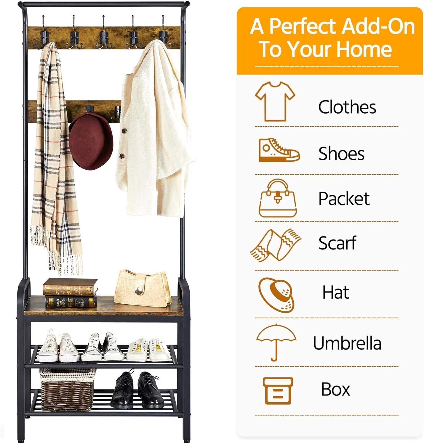 Rustic Hall Tree Coat Rack | Freestanding 2 Shelf 23 Hook Organizer Unit