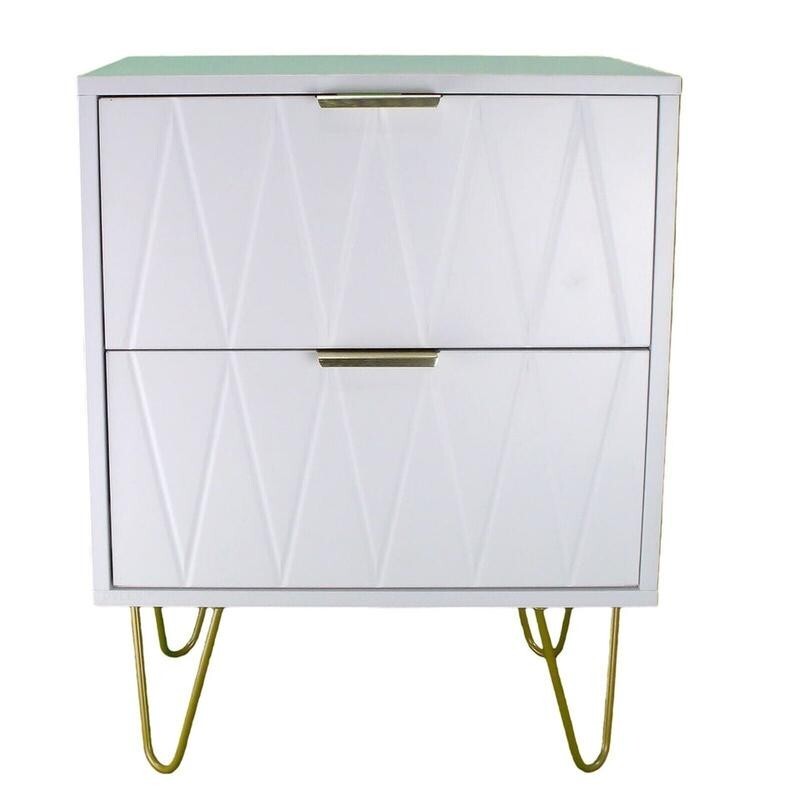 Modern White 2 Drawer Bedside Table with Gold Legs – Bedroom Side Cabinet