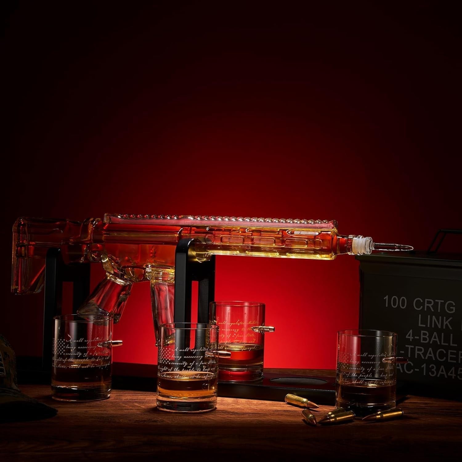 AR15 Style Whiskey Decanter Set with Glasses 1000ml Military Bar Gift