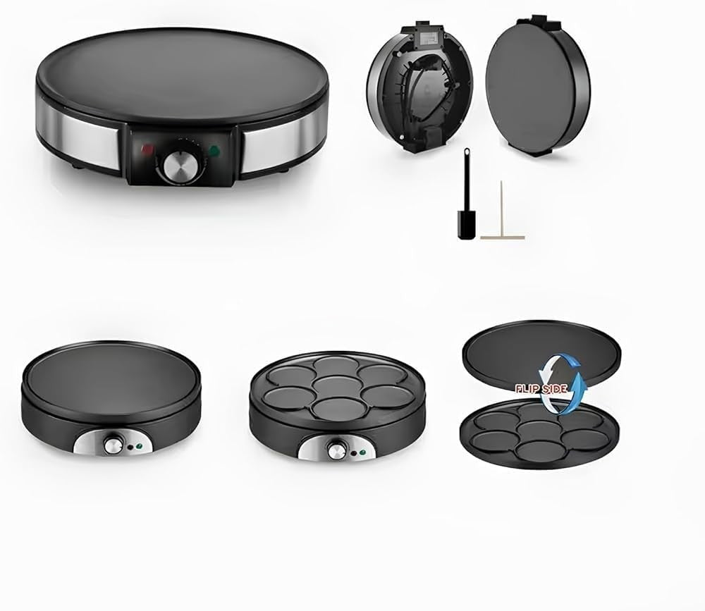 3-in-1 Crepe Maker Griddle | Nonstick Hot Plate with Temp Control + 2 Plates