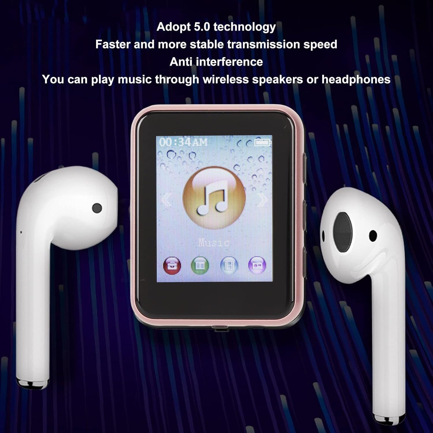 Bluetooth 5.0 MP3 Player Touch Screen HiFi FM Video Rose Gold