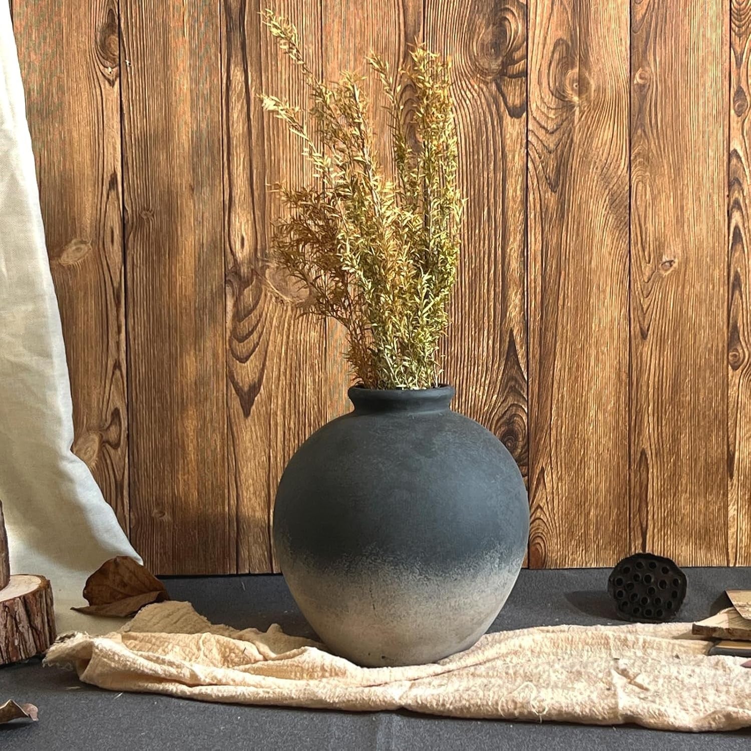 Black Rustic Ceramic Vase Farmhouse Decor 22cm Table Centrepiece Gift