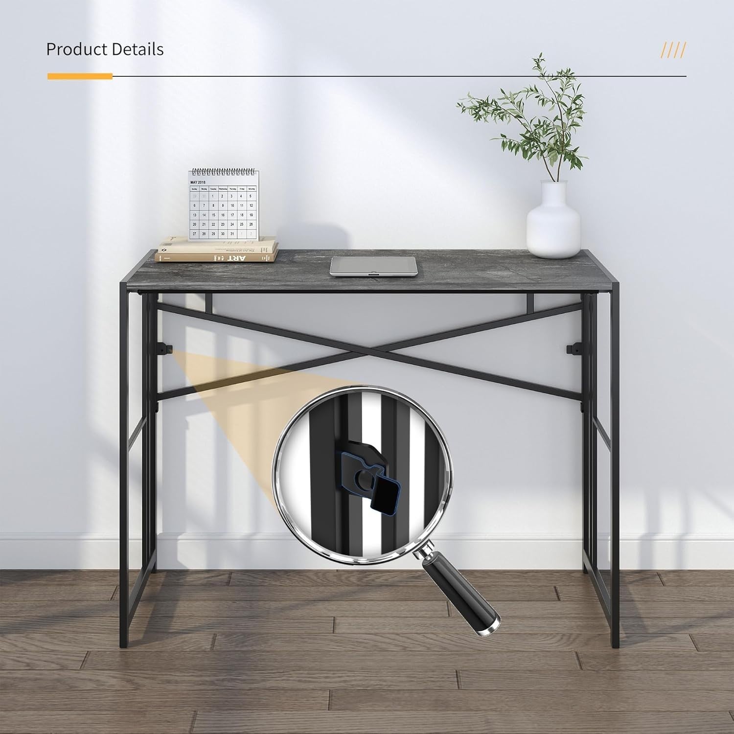 Folding Desk 103cm Grey No Assembly Home Office Computer Table
