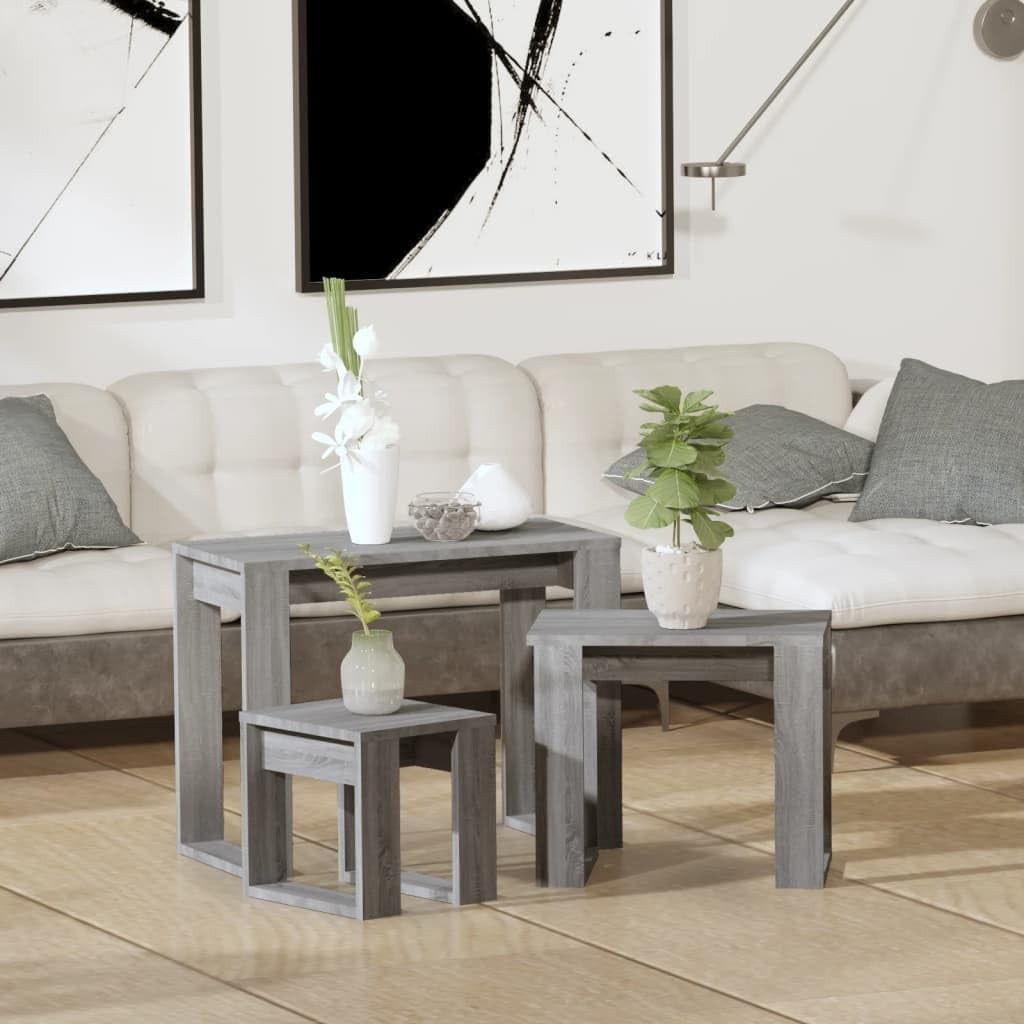 Space Saving Grey Sonoma Nightstand End Table Set 3 Engineered Wood