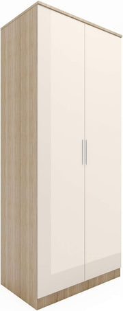 2 Door Wardrobe High Gloss Cream Oak Modern Storage Soft Close Bedroom