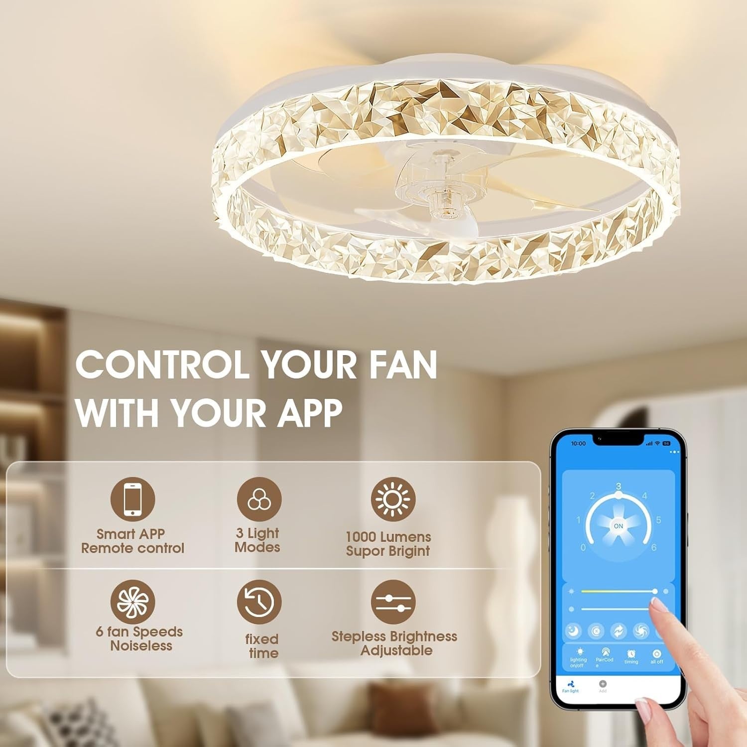 40CM LED Ceiling Fan Light with Remote & App Control