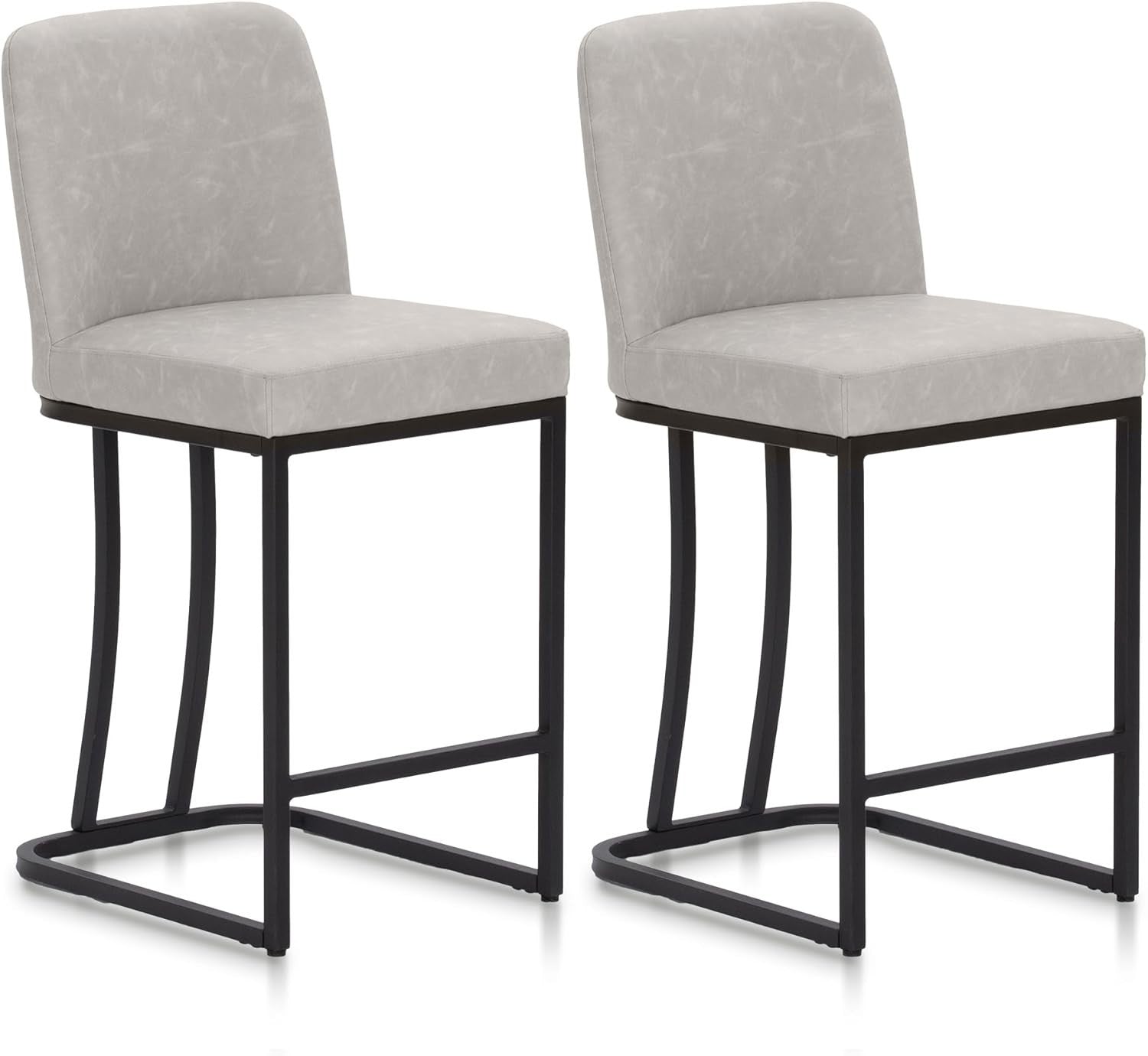 Set of 2 Light Grey PU Leather Bar Stools Modern Kitchen Counter Chairs