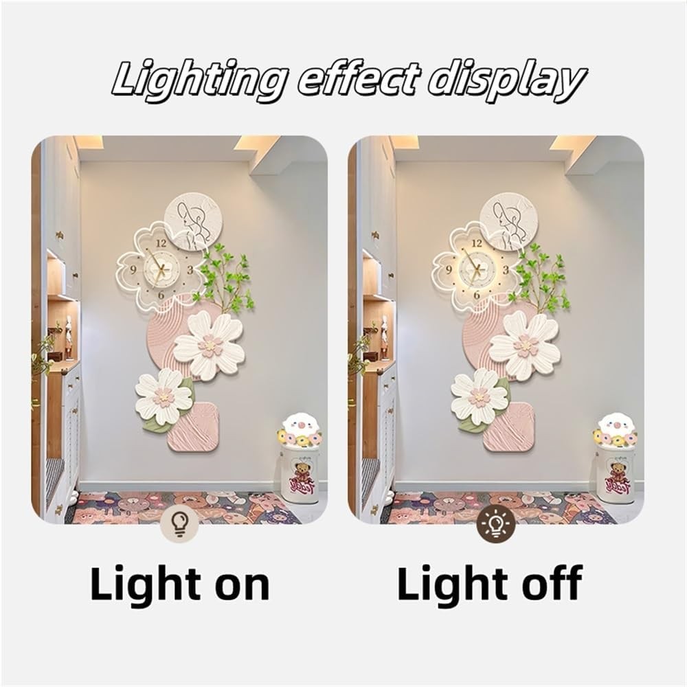 Floral Wall Clock LED Acrylic Decor – Large Silent Modern Flower Art for Living