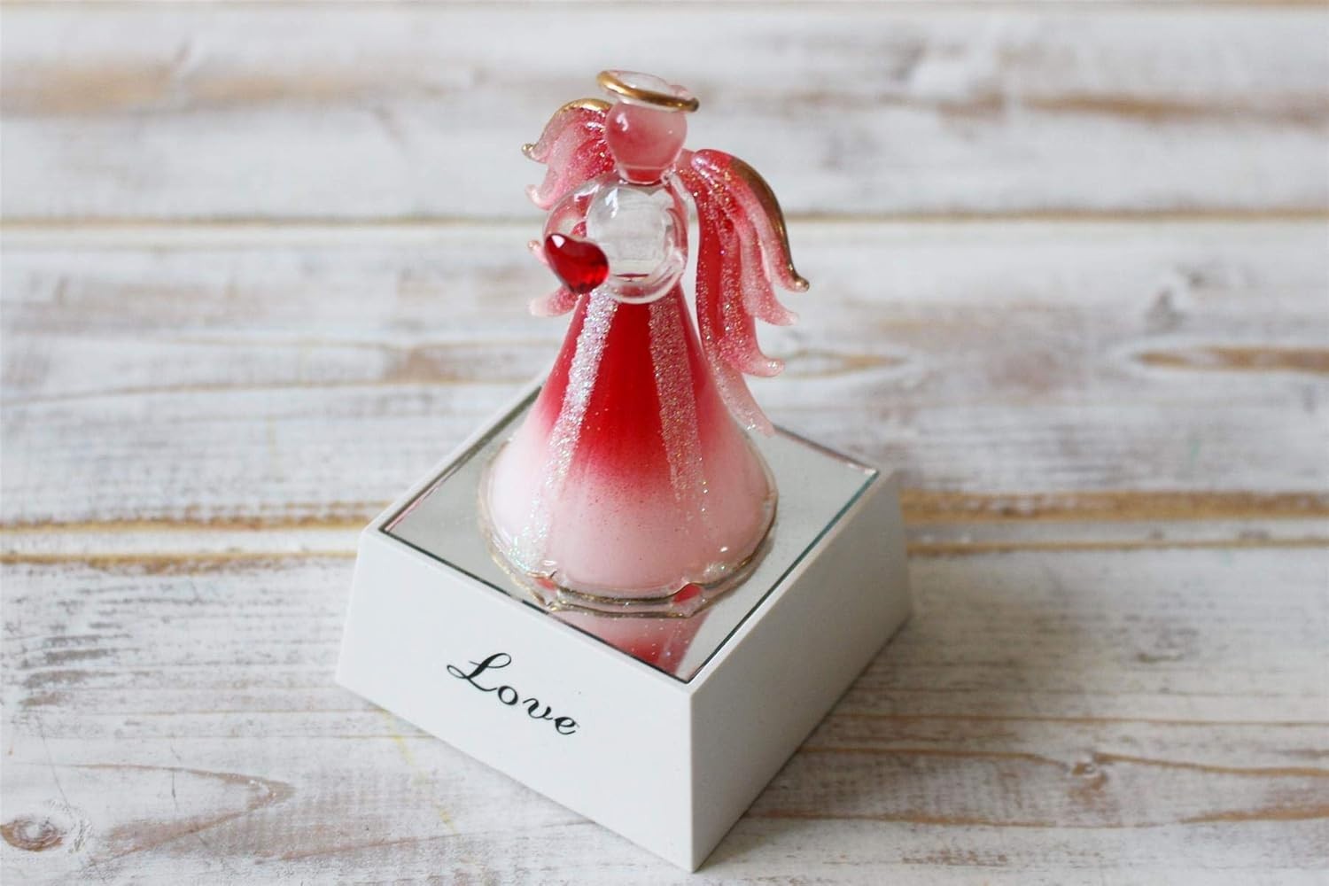 Crystal Glass Love Angel Light Up Ornament Pink LED Gift Decor Glitter Figurine
