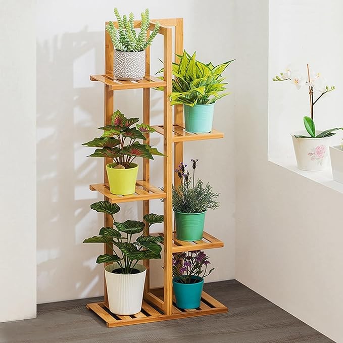 Bamboo Plant Stand Ladder Shelf Indoor Outdoor Flower Pot Display Rack