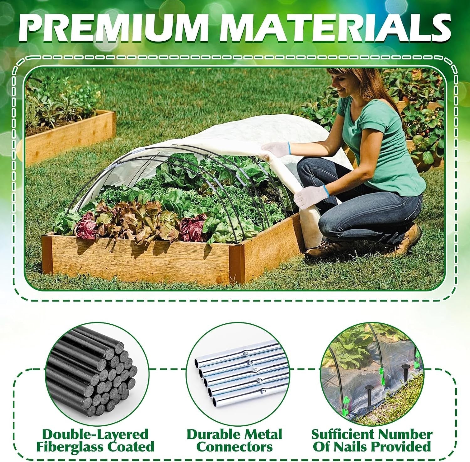30pcs Garden Hoops for Raised Beds Fiberglass Grow Tunnel Kit with Clips & Pegs
