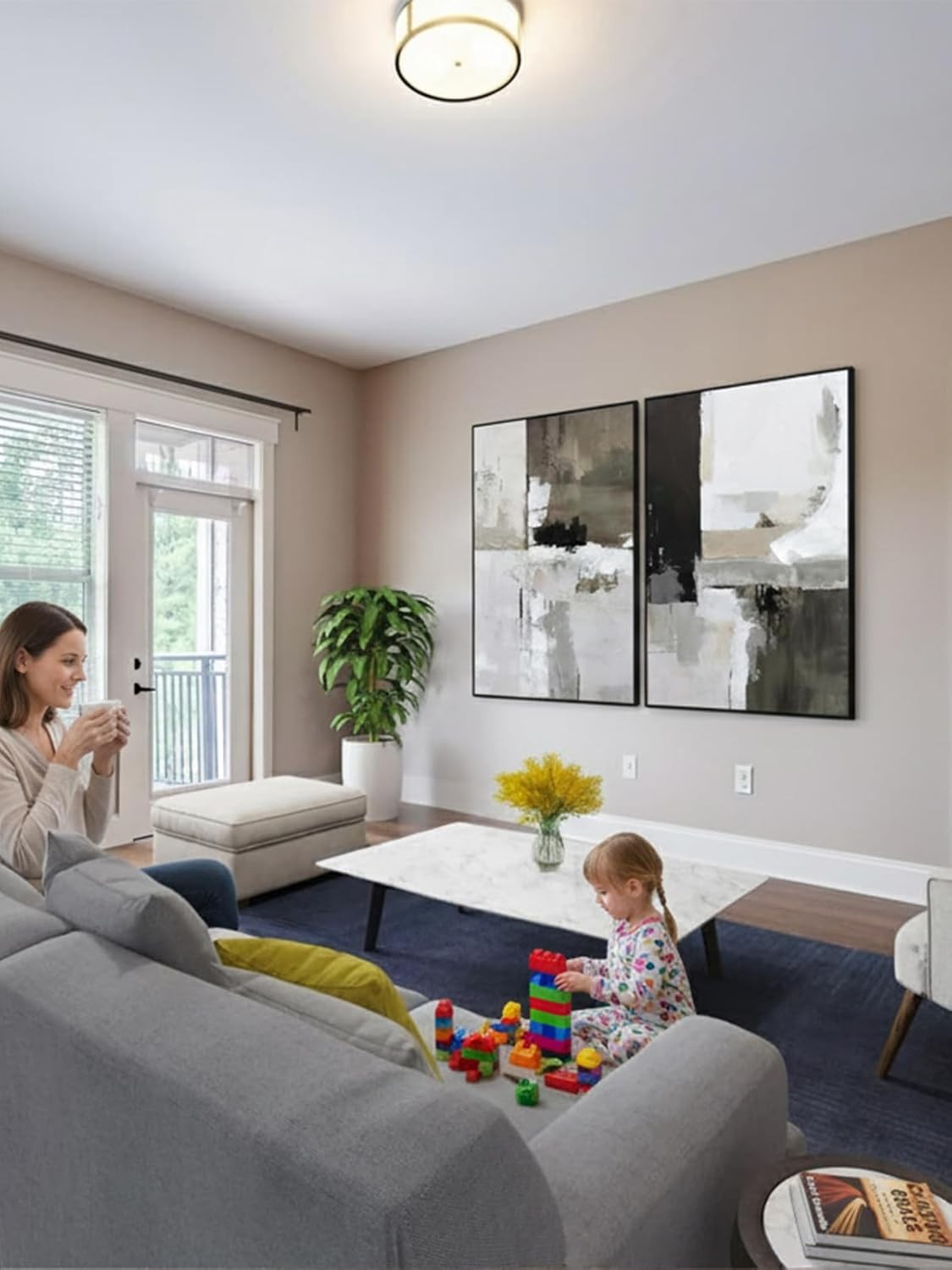 Grey Black Abstract Canvas Wall Art 2 Panels 24x36" Modern Decor
