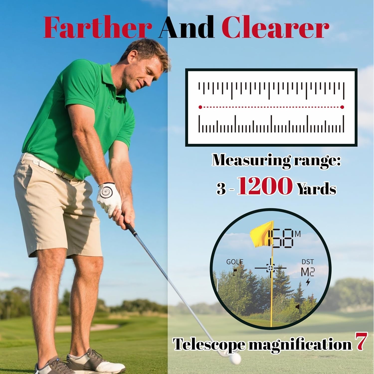 Golf Range Finder 1200Y Slope Flag Lock Vibration Rechargeable