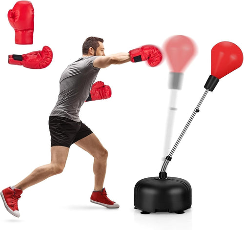 Adjustable Reflex Boxing Ball Stand Freestanding Suction Base Gloves