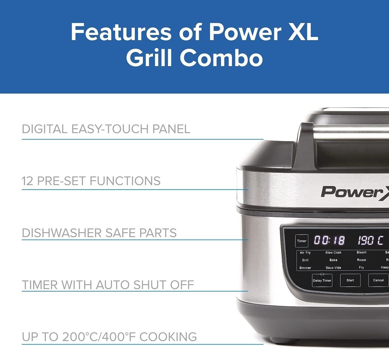 5.7L Air Fryer Grill Multicooker 12-in-1 200°C Dual Heat Nonstick LED