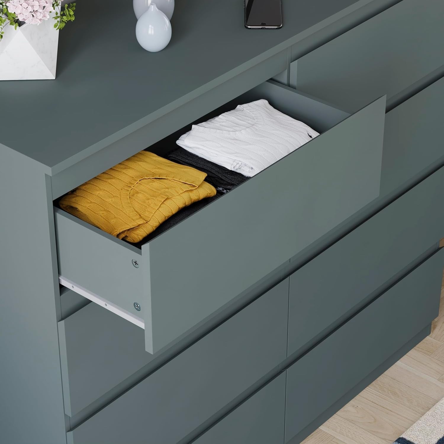8 Drawer Chest Storage Unit Modern Wide Tall Cabinet Green Bedroom