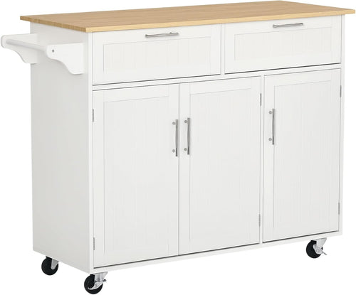 Kitchen Island Trolley Rolling Storage Cart Drawers Cabinets Wooden Top