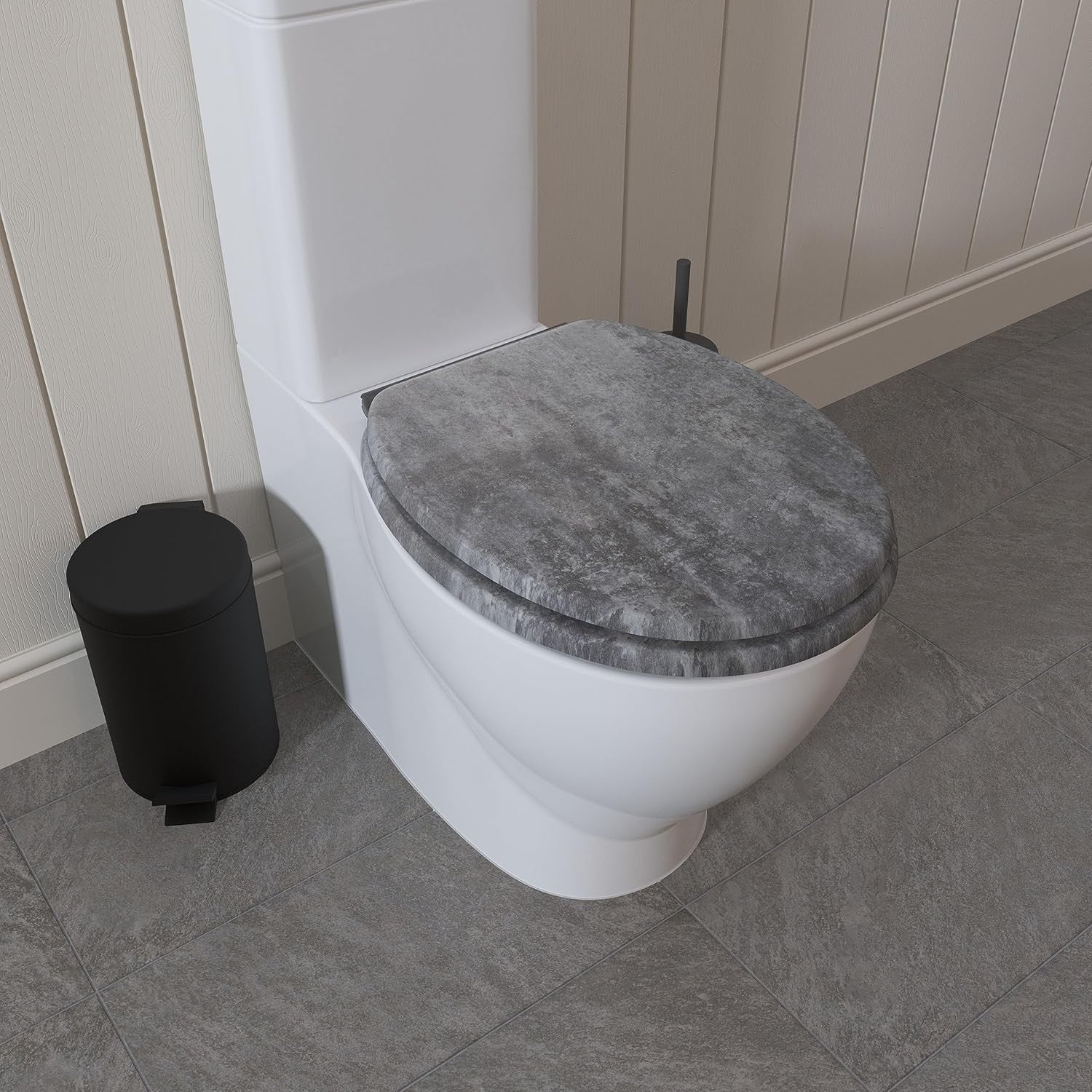 Slate Grey Wooden Toilet Seat Soft Close Quick Release Durable Antibacterial