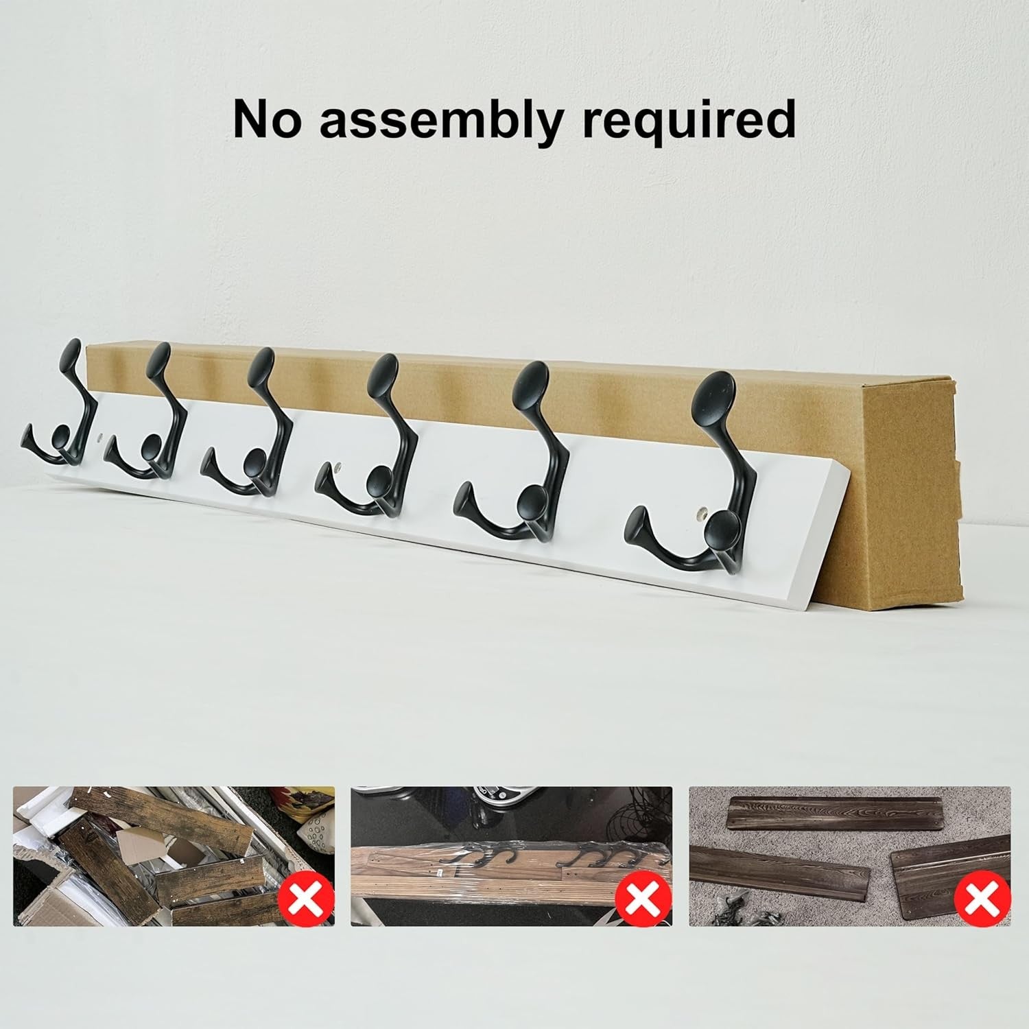 White Wall Coat Rack 6 Triple Hooks | 99cm Wooden Hanging Rail Organizer