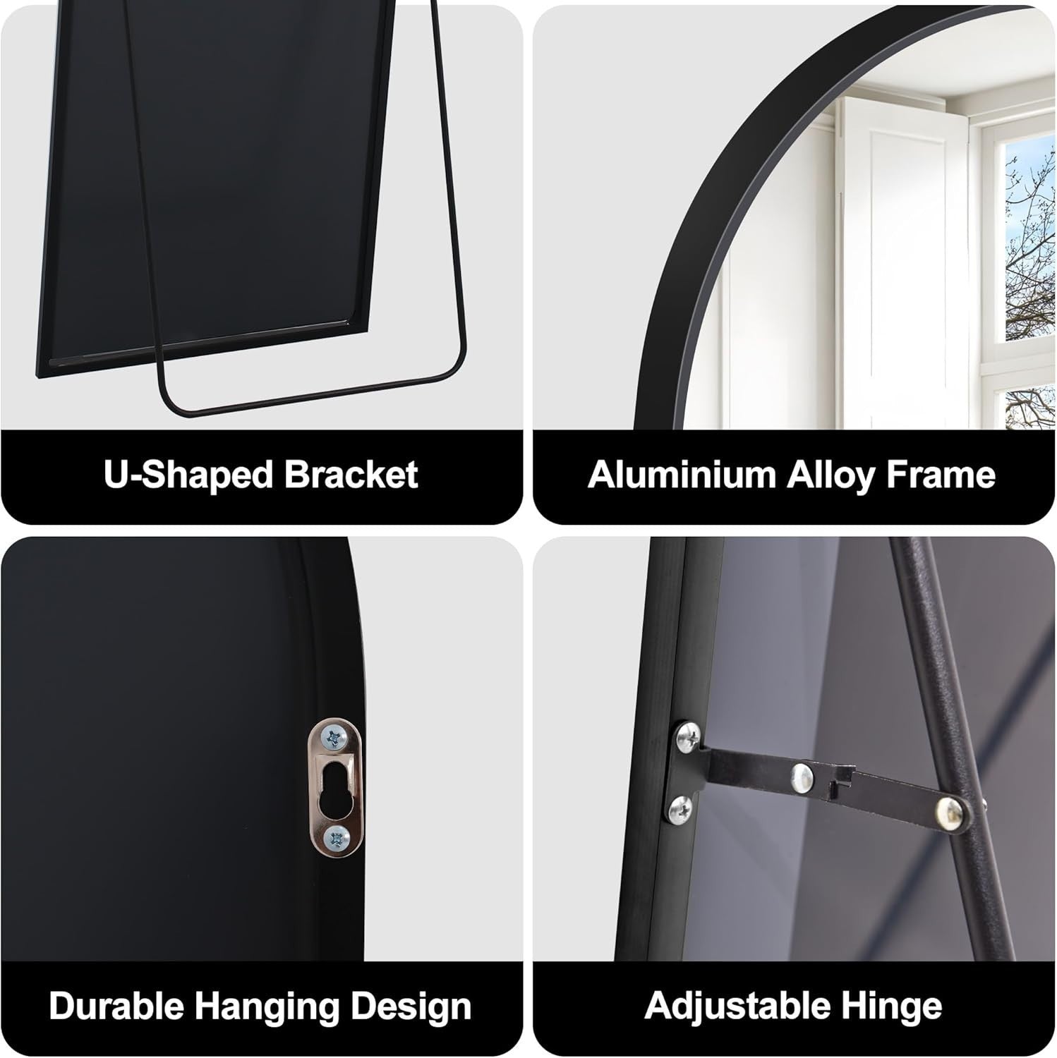 Large Arch Wall Mirror 165x60cm Black Frame Full Body Leaning Floor Mirror