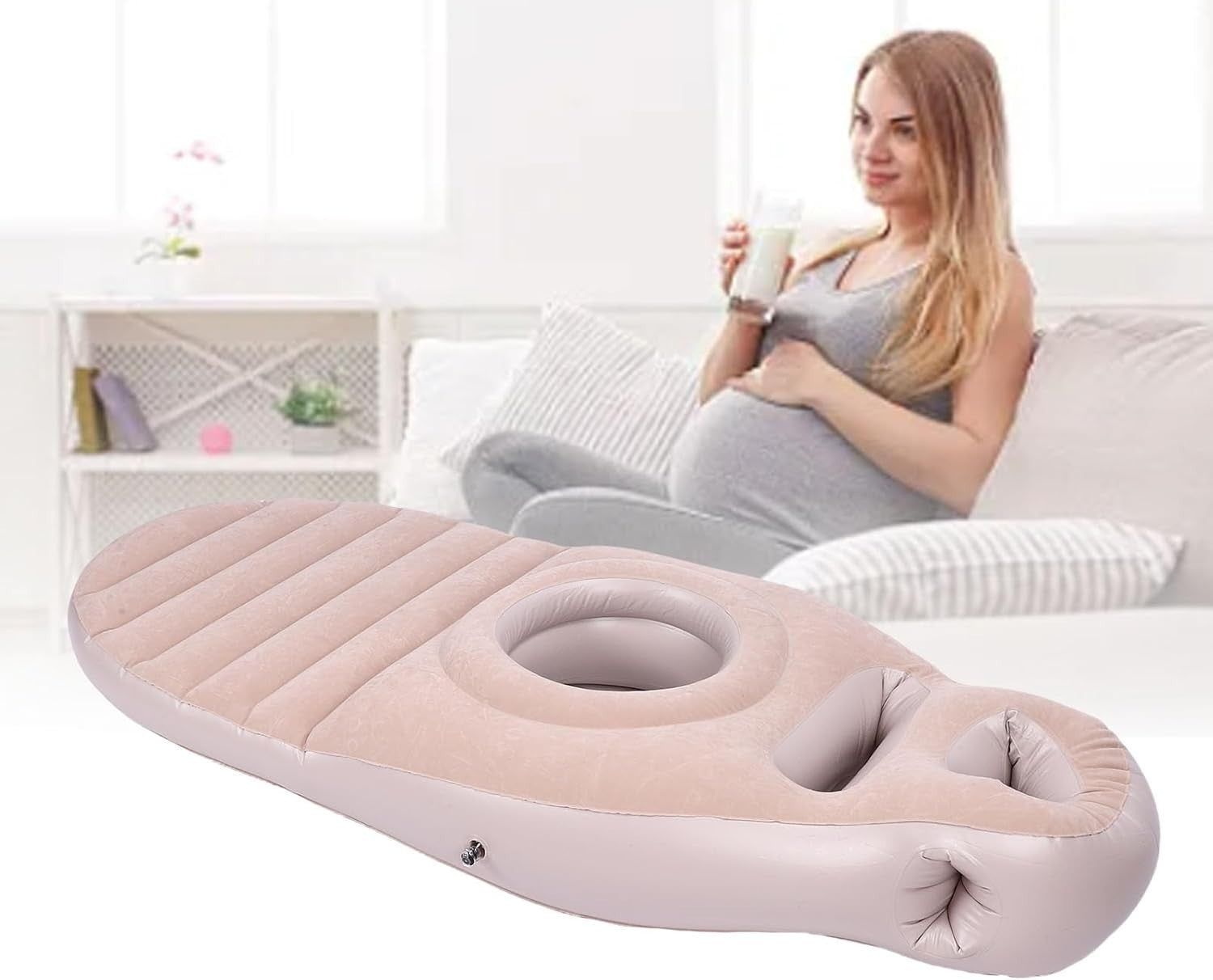 Inflatable Pregnancy Body Pillow Full Body Maternity Belly Hole Grey