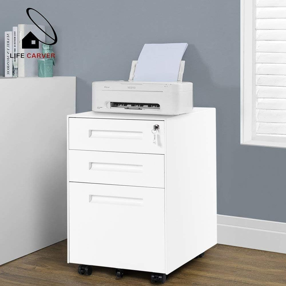 Mobile Metal File Cabinet 3 Drawer Lockable Under Desk A4 Legal