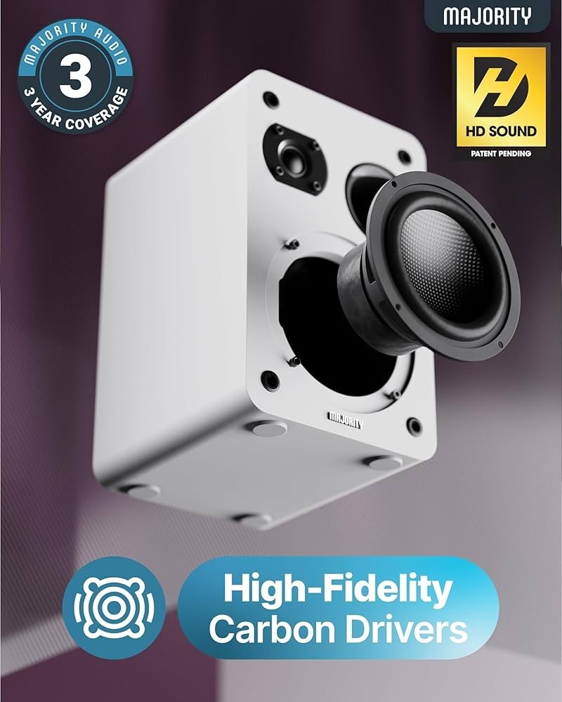 Passive Bookshelf Speakers Hi-Fi Stereo Pair 60W RMS Compact White