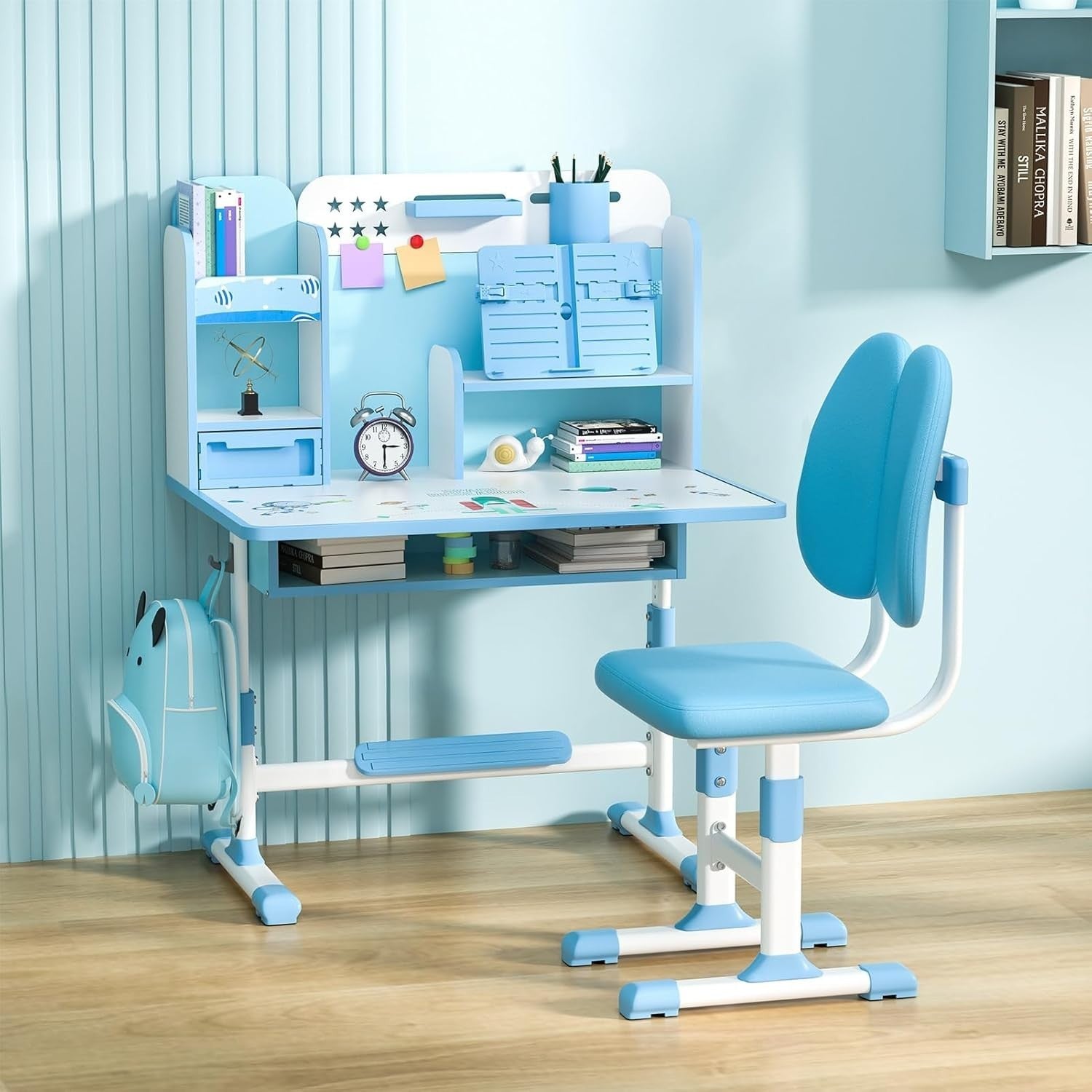 Adjustable Kids Desk & Chair Set w/ Storage, Ergonomic Back Support
