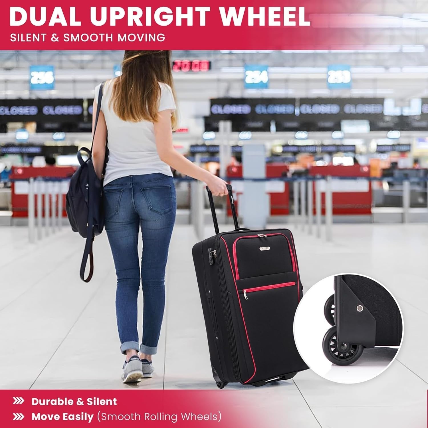 26'' Medium Soft Shell Check In Suitcase Expandable Lightweight 2 Wheel Lock