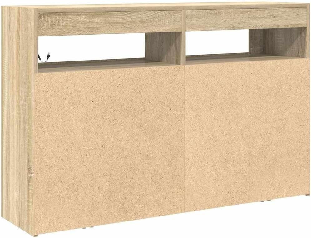 Engineered Wood Sideboard with LED Lights, 8 Compartments, Modern Storage