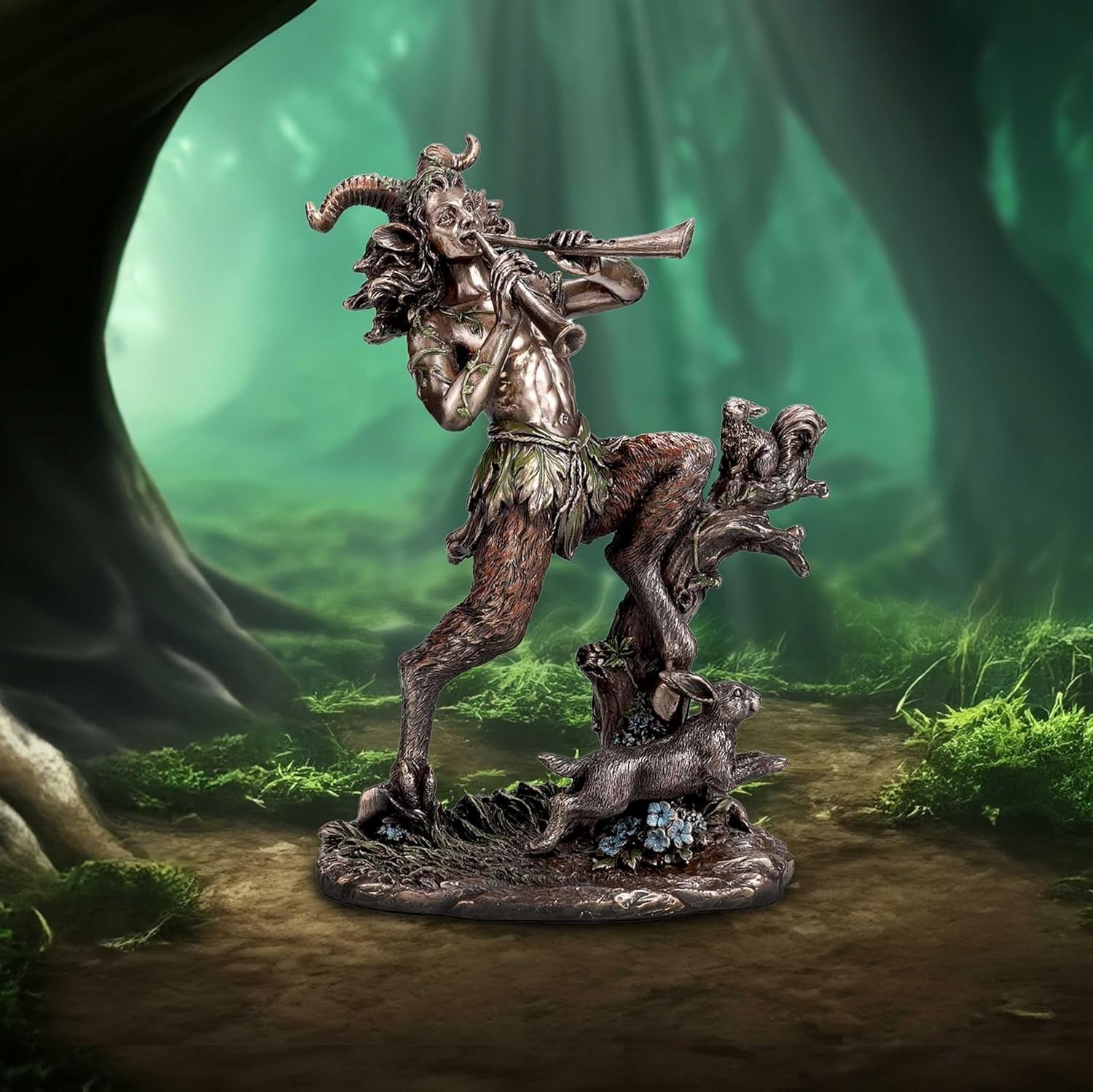 Bronze Satyr Figurine 21.5cm Mythology Resin Sculpture Woodland Fantasy Decor