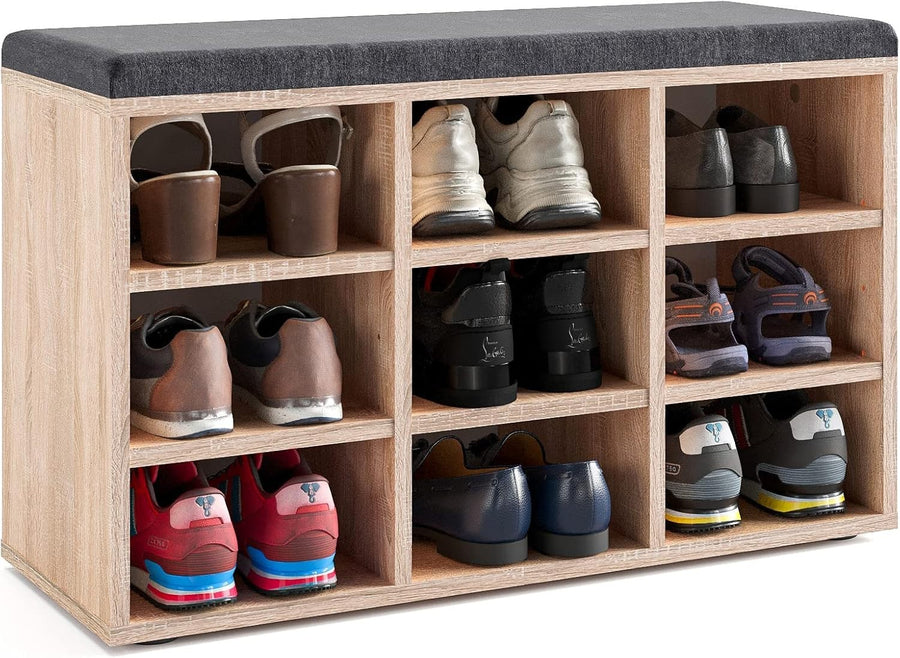 Narrow Shoe Storage Bench with Seat & Adjustable Shelves for Hallway 80cm