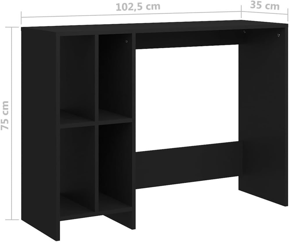Compact Black Computer Desk with Shelves 102x35x75cm Modern Home Workstation