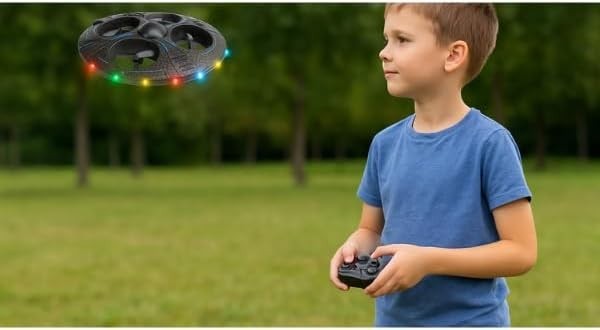 Black UFO Mini Drone for Kids 360° Stunts LED Remote Control Toy