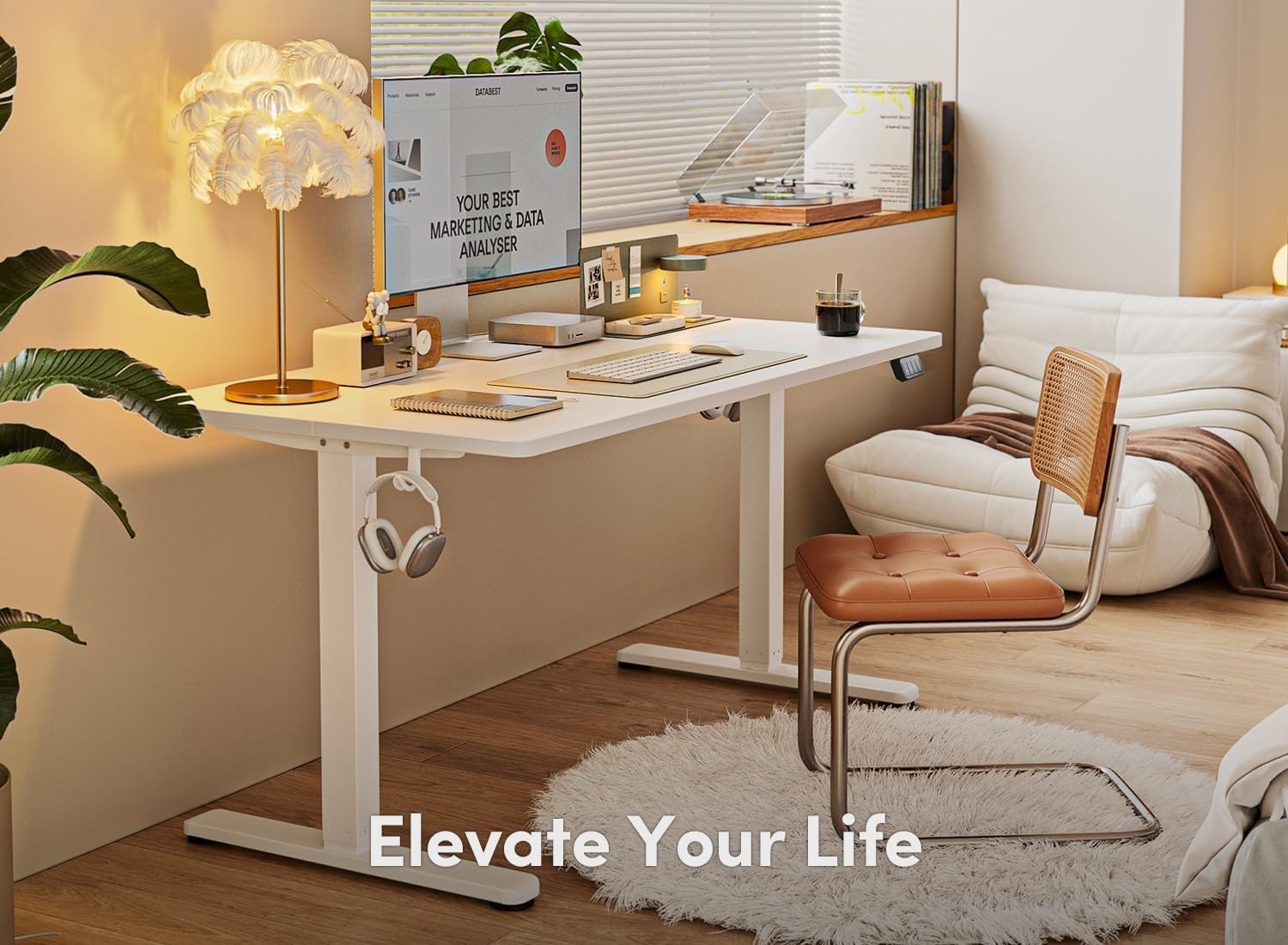 Electric Standing Desk 100x60cm White Adjustable Sit Stand Home Office