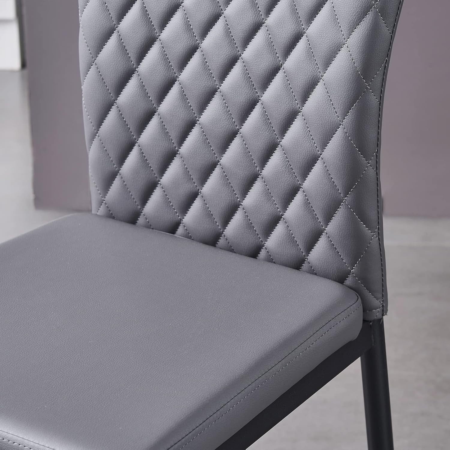 Oak Dining Table Set with 6 Grey Faux Leather Chairs, 150x80cm, Modern Kitchen