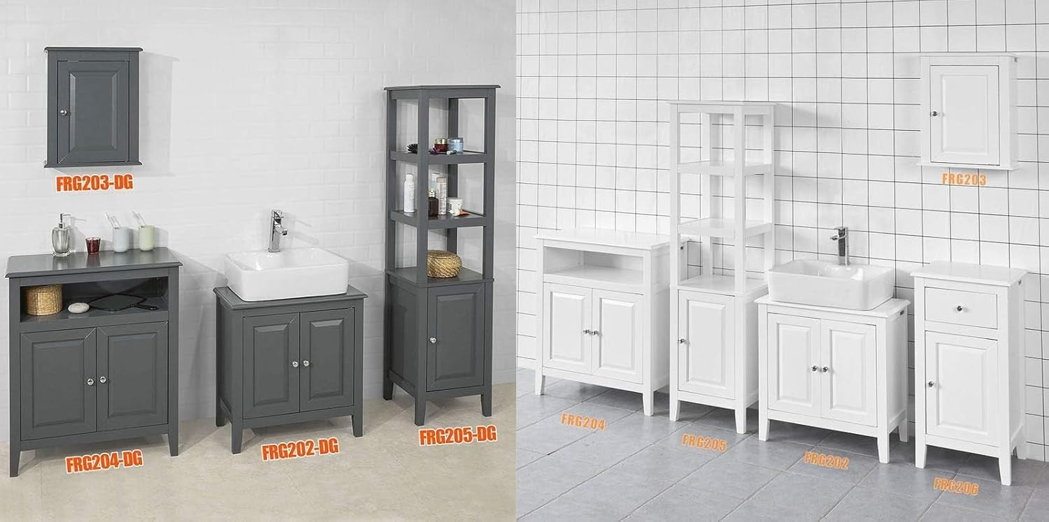 Dark Grey Bathroom Vanity Unit 2 Door Under Sink Storage Cabinet MDF Cupboard