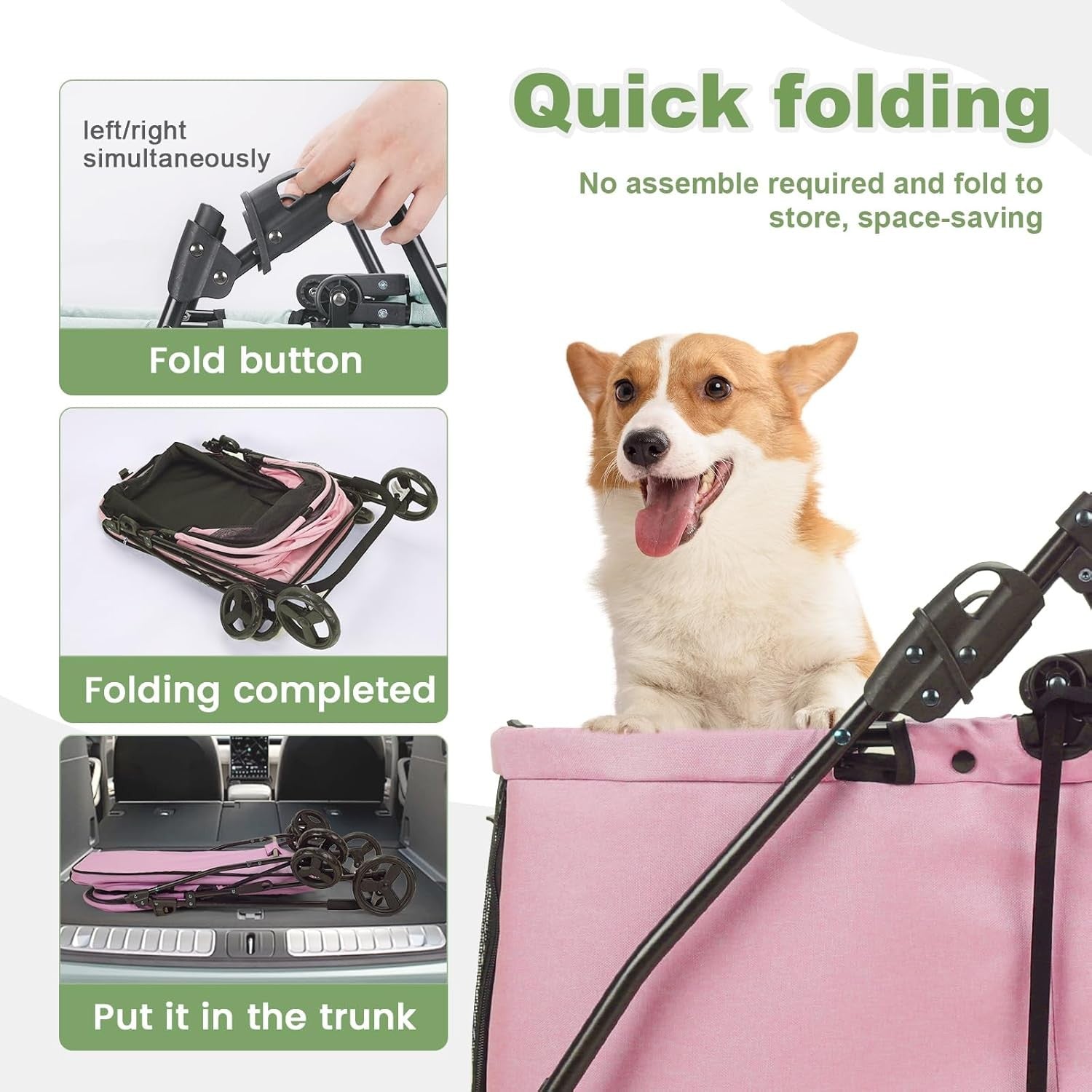 Pink Dog Stroller Heavy Duty 4 Wheel Foldable Jogger Pram Small Medium Dogs