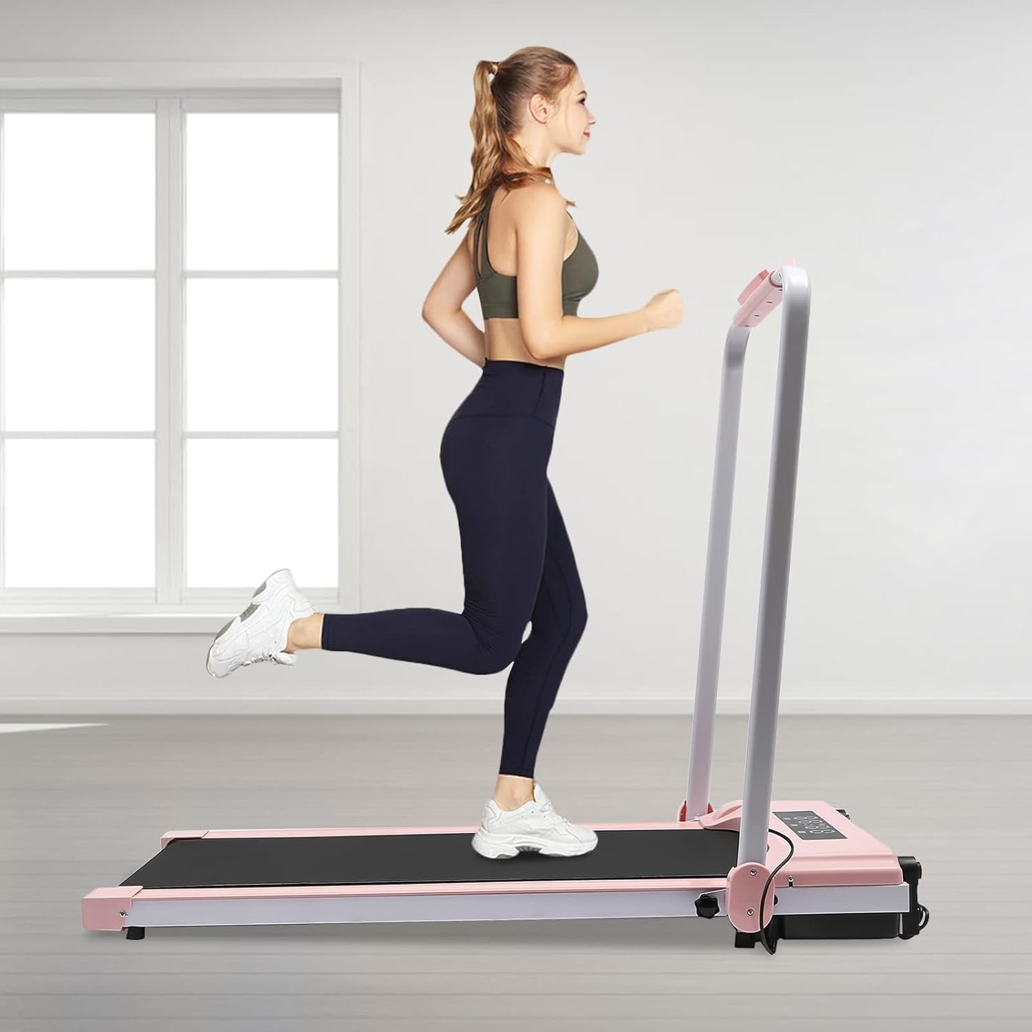 Folding Treadmill Walking Pad 500W Home Office Fitness LED Display Pink