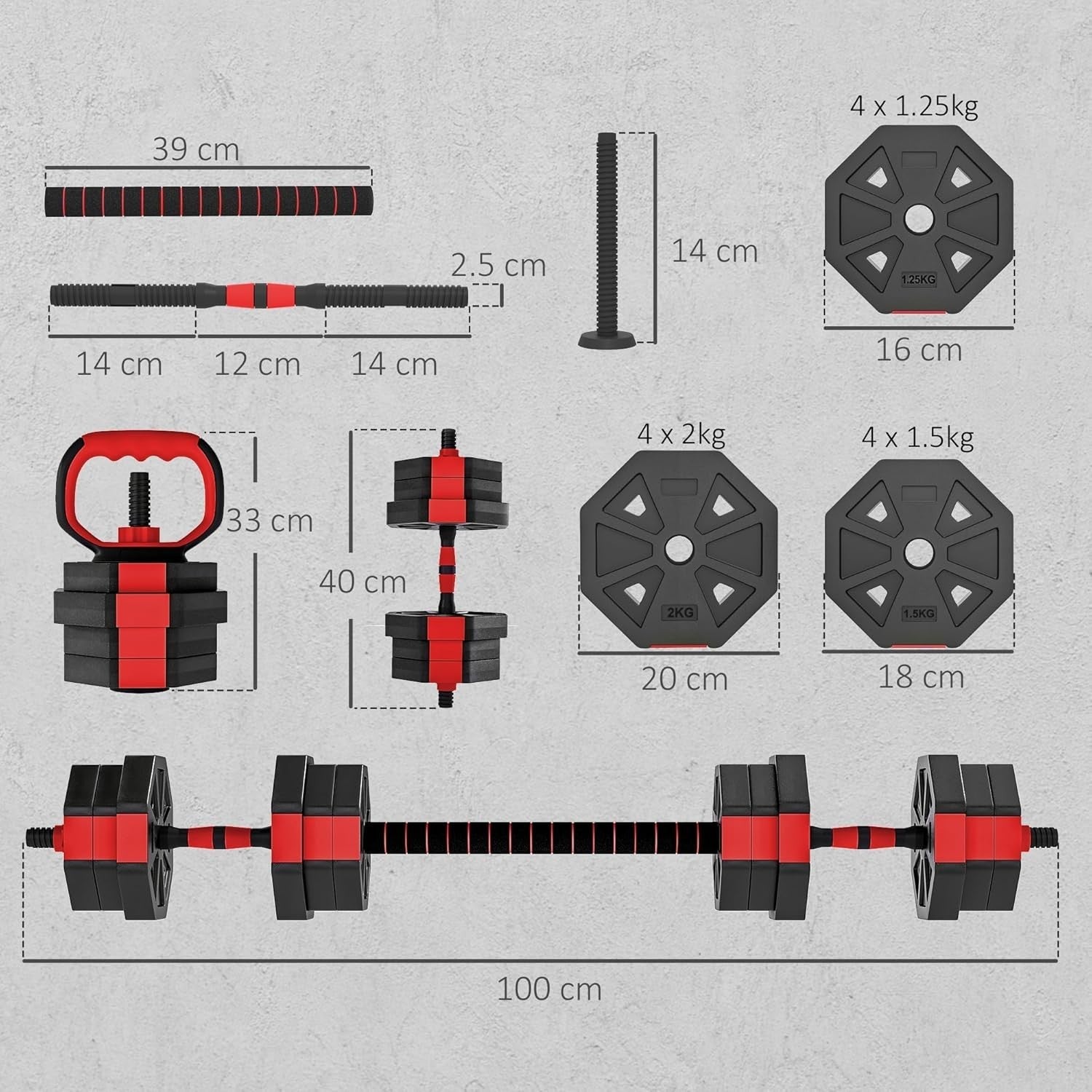 Multi-Function 6-in-1 Home Gym Weight Set 20KG Adjustable Free Weights