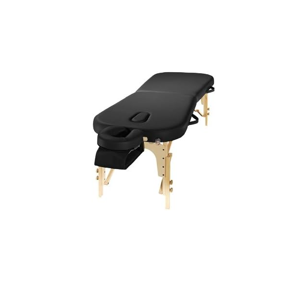 Portable Wooden Massage Table Comfort Flat Bed 30" Wide Black with Carry Case