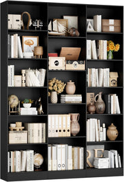 Tall Black 6-Tier Bookshelf with 17 Compartments Modern Display Storage Unit
