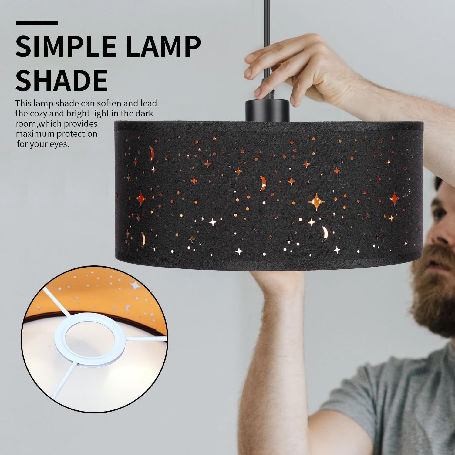 Black Star Cut Lampshade Gold Lined Modern Ceiling Pendant Light