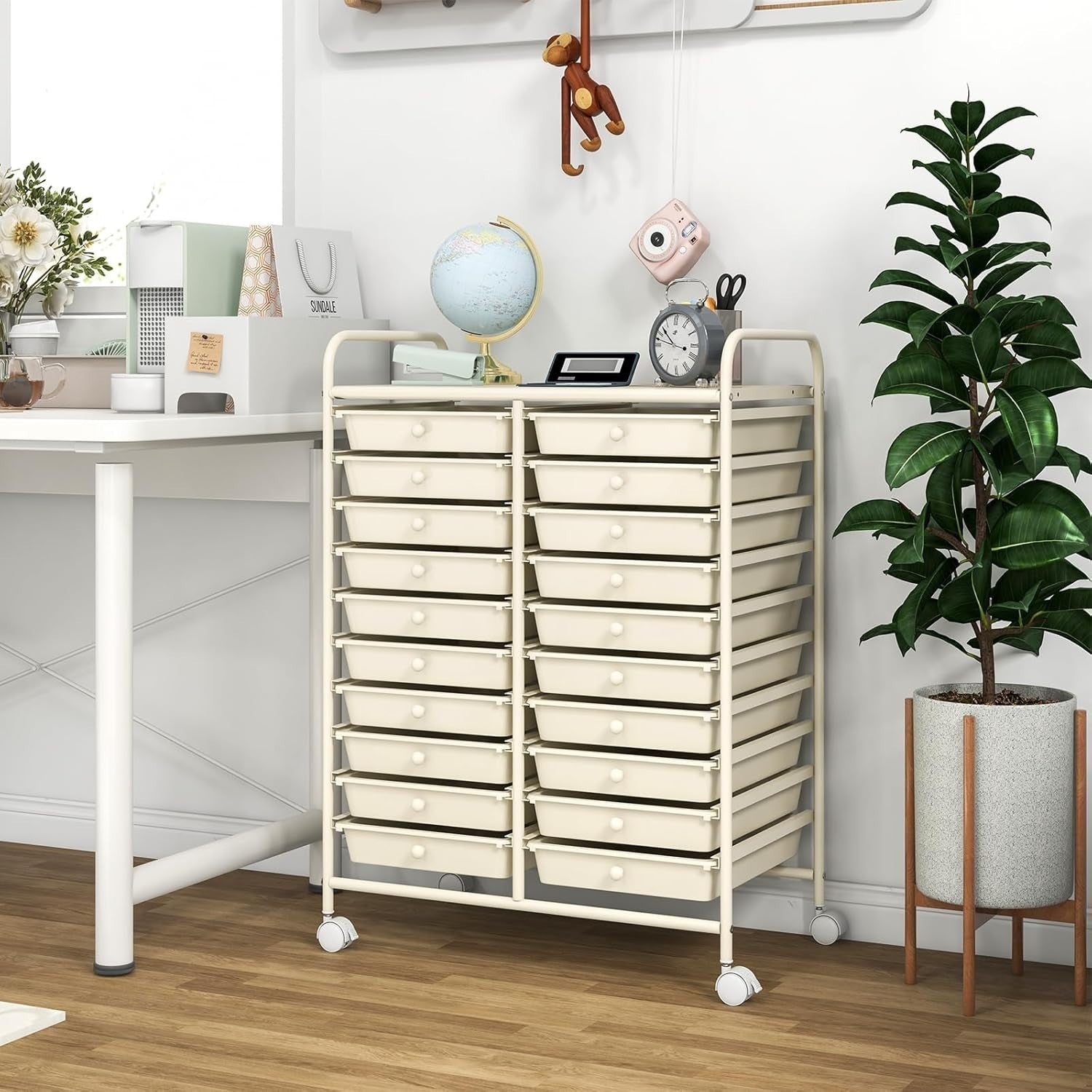 White 20 Drawer Rolling Storage Trolley Utility Cart Office Organizer