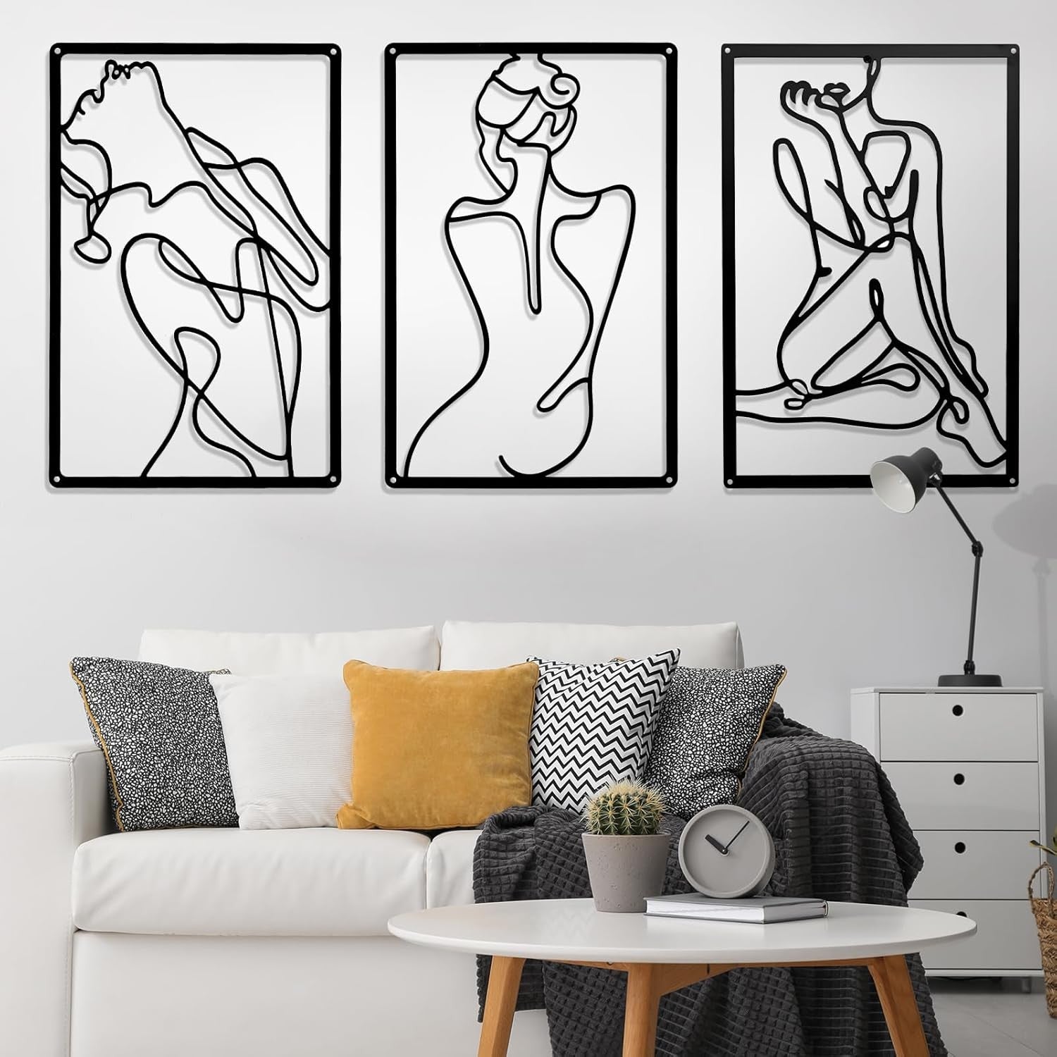 Set of 3 Abstract Woman Metal Wall Art 35x25cm Waterproof