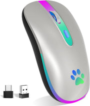 Silver Bluetooth Wireless Mouse 1600 DPI Rechargeable RGB